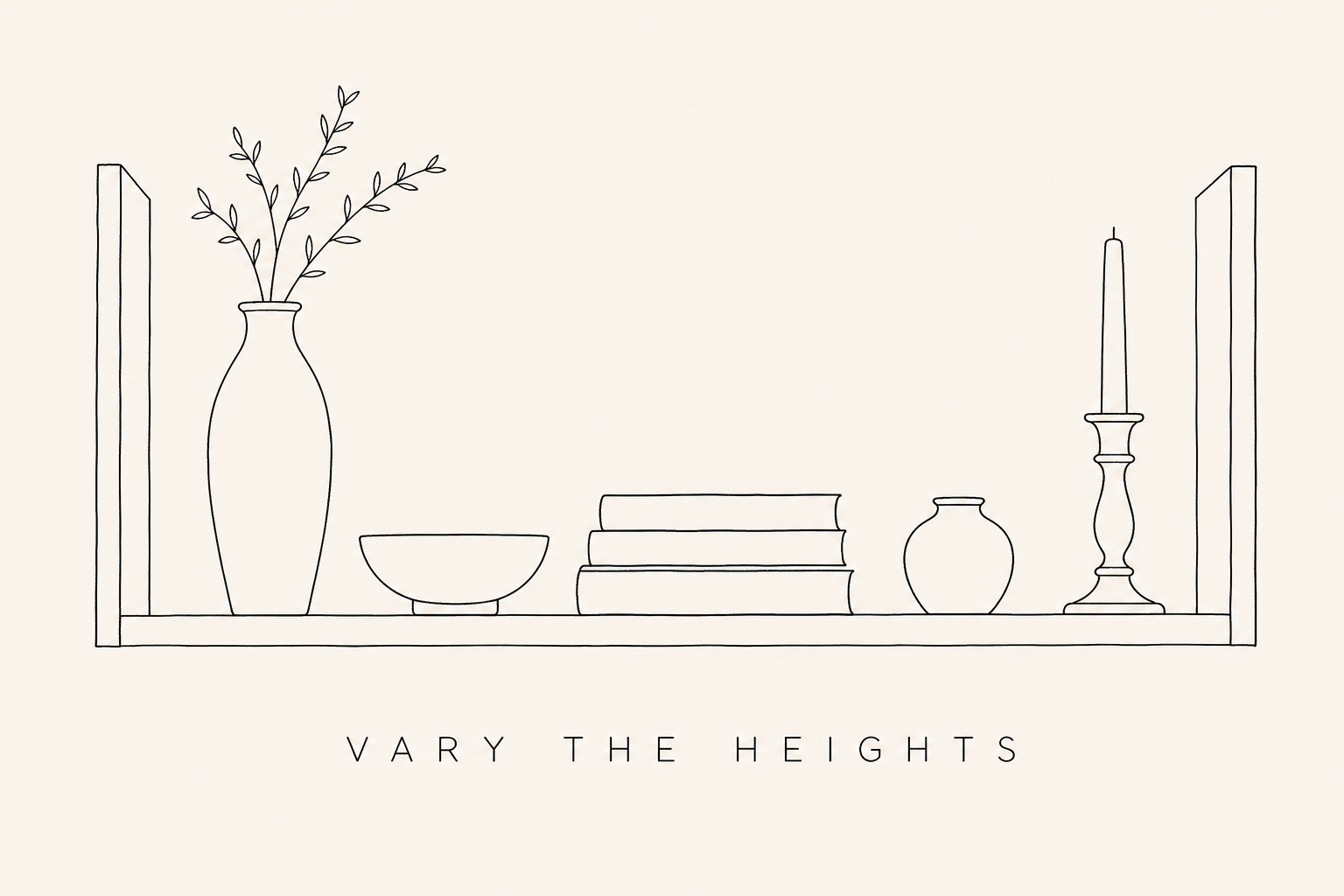 Line drawing of varied object heights along a single shelf